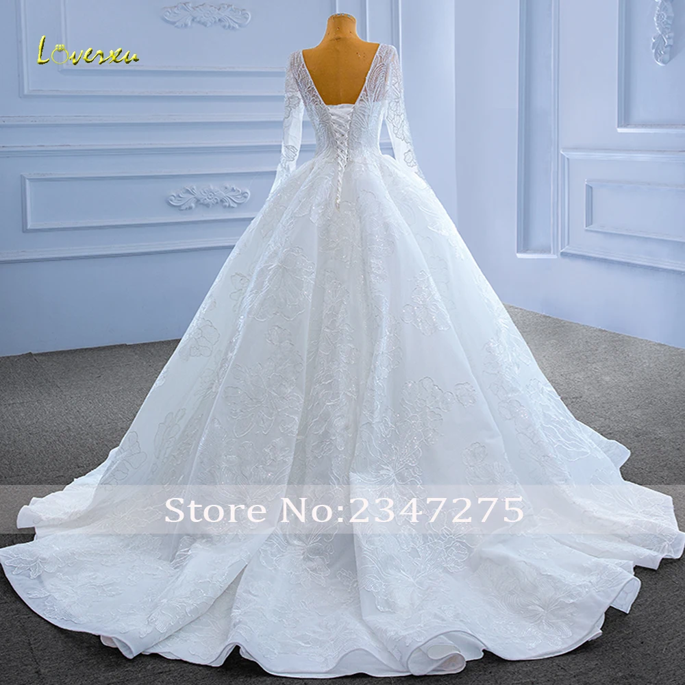 Loverxu Ball Gown Classic Wedding Dresses V-Neck Long Sleeve Vestido De Novia Beading Appliques Lace Up Custom Made Bridal Gown