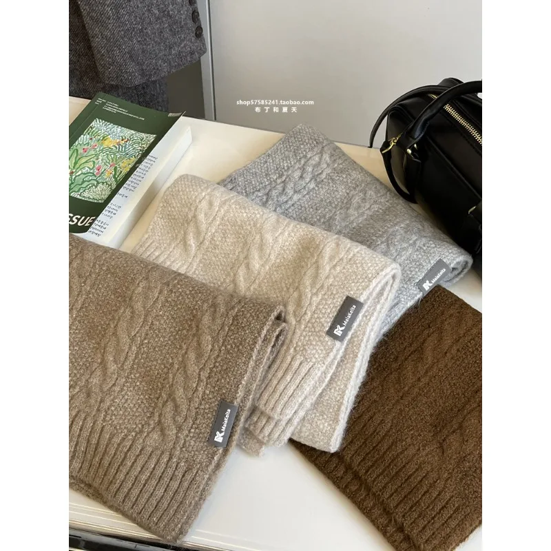 

Корейский витой шерстяной шарф, высококачественный вязаный студенческий шарф цвета Майяра, теплый новый зимний мужской и женский модный тренд, высокое качество