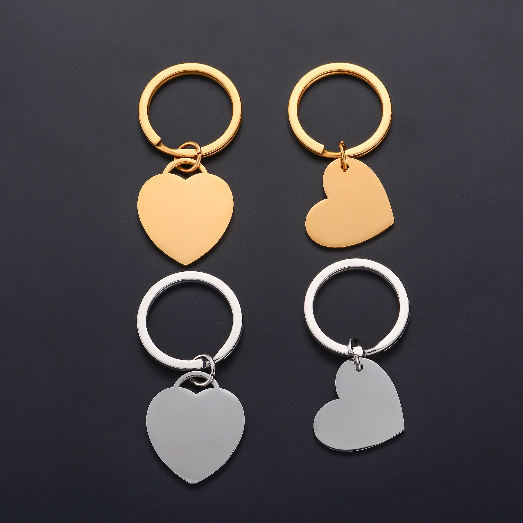 10Pcs Heart Love Blank Tag Charms Minimalist Style Keychain Mirror Polished Stainless Steel Pendant for DIY Keyring Pet Collar K