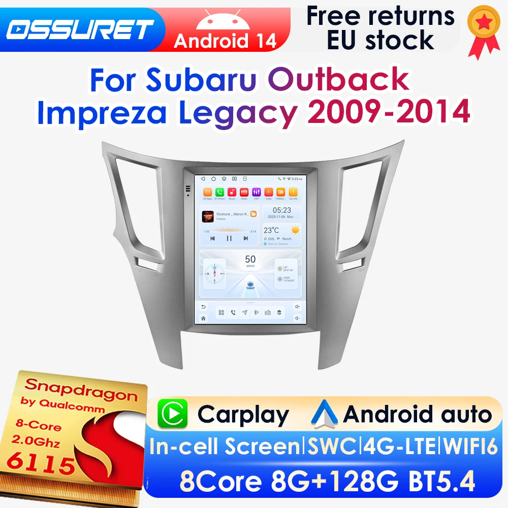 2 DIN 9,7 Zoll Vertikalbildschirm Android 14 Autoradio für Subaru Outback Impreza Legacy 2009-2014 Auto-Multimedia-GPS-Player Wireless Carplay Android Auto 4G DSP BT Mirror Link SWC 360-Grad-Kamera