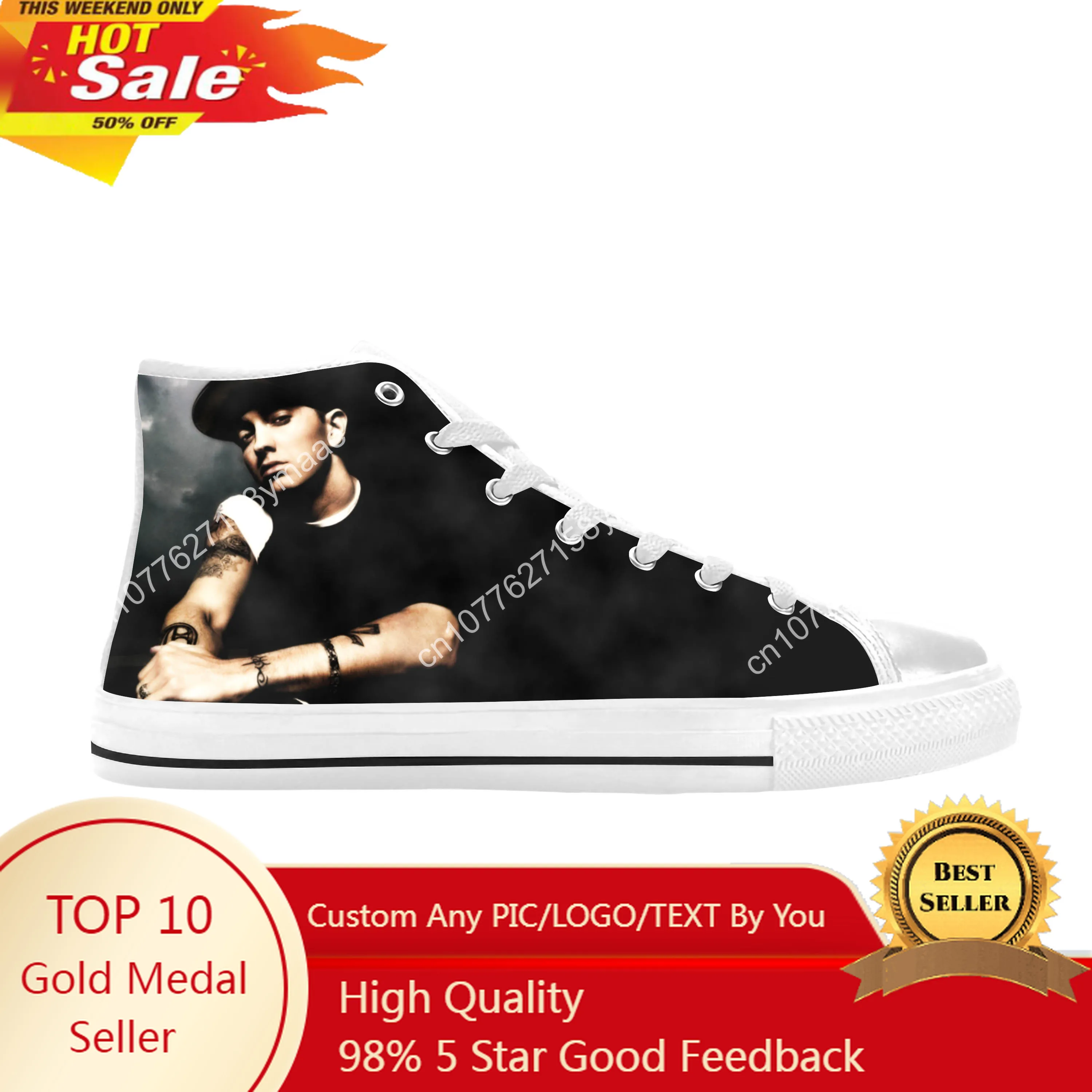 

Hip Hop Rapper Rap Singer Music Eminem Rock Funny Casual Cloth Shoes High Top Comfortable Breathable 3D Print Men Women Sneakers