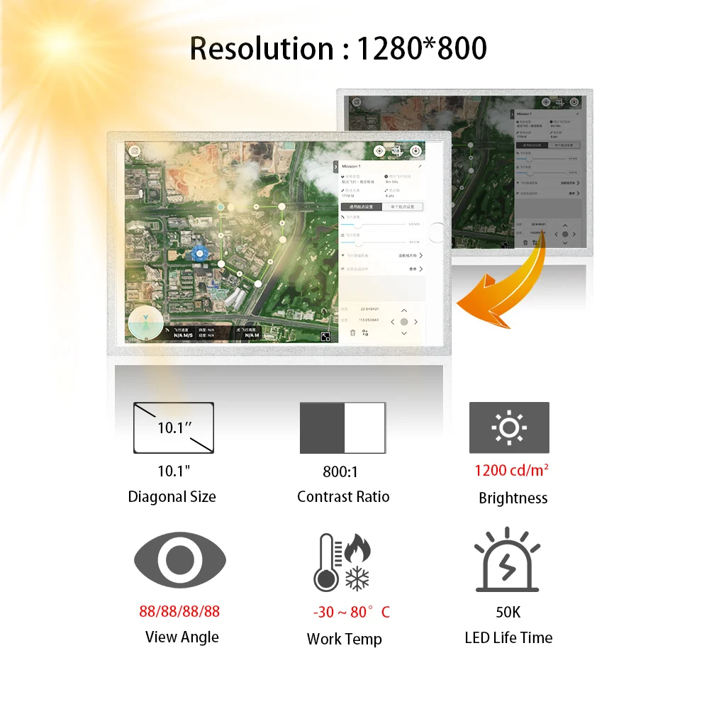 LCD Panel G101ICE-LH2 Sunlight Readable Display High Brightness Screen 10.1 Inch LCD Modules