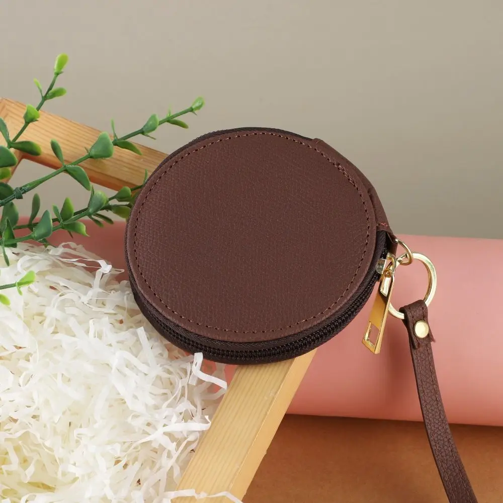 PU Leather PU Leather Coin Purse Bag Pendant Keychain Korean Style Round Wallet Earphone Bag Zipper Small Storage Bag