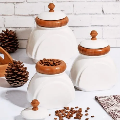 Else Carpet 3'lü Bamboo Porcelain Jar Spice Set