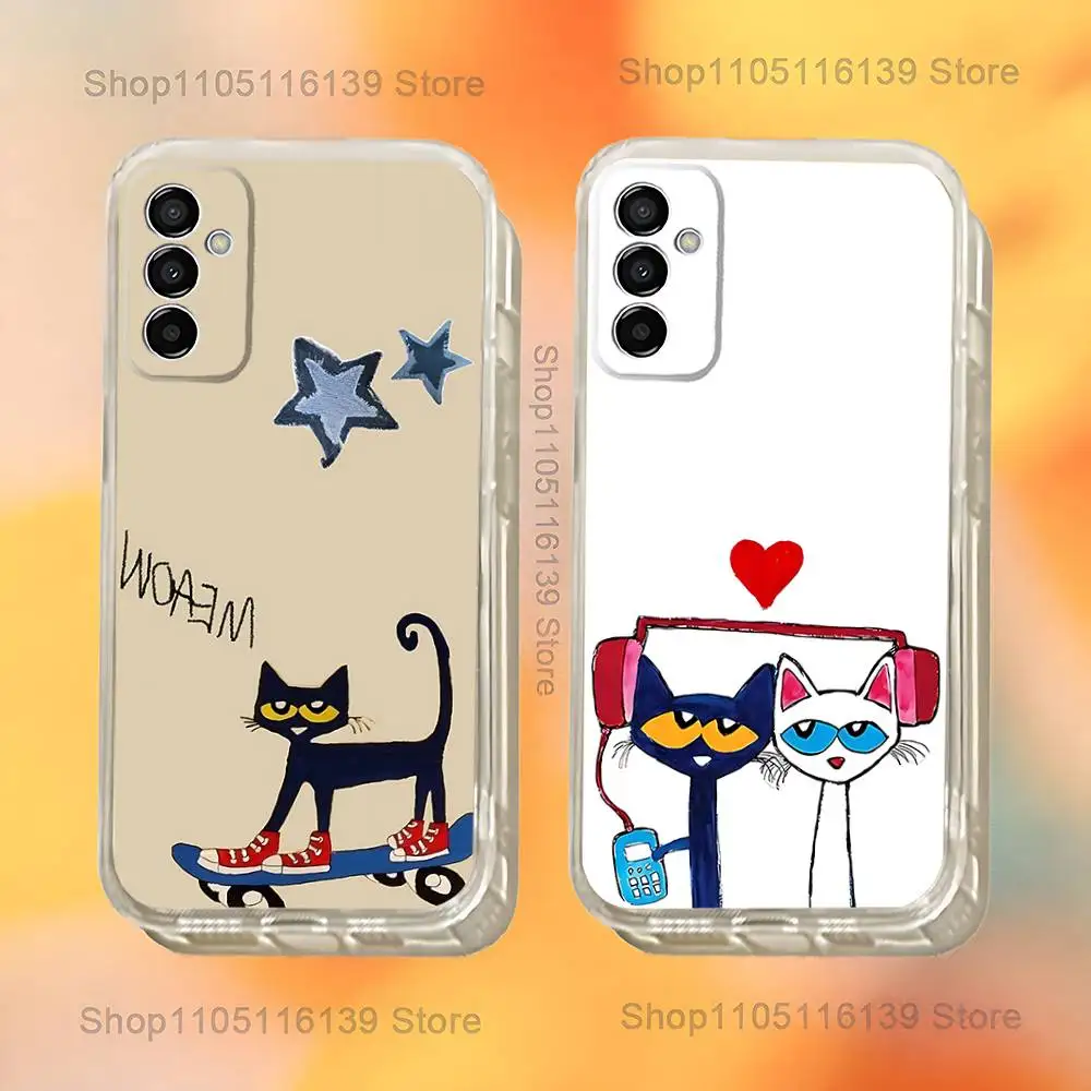 

P-Pete Cat Cute Phone Case For Samsung S24,30,21,22,23,20 FE,lite,PIus,Ultra,5G,Note,9,10 Transparent Cover