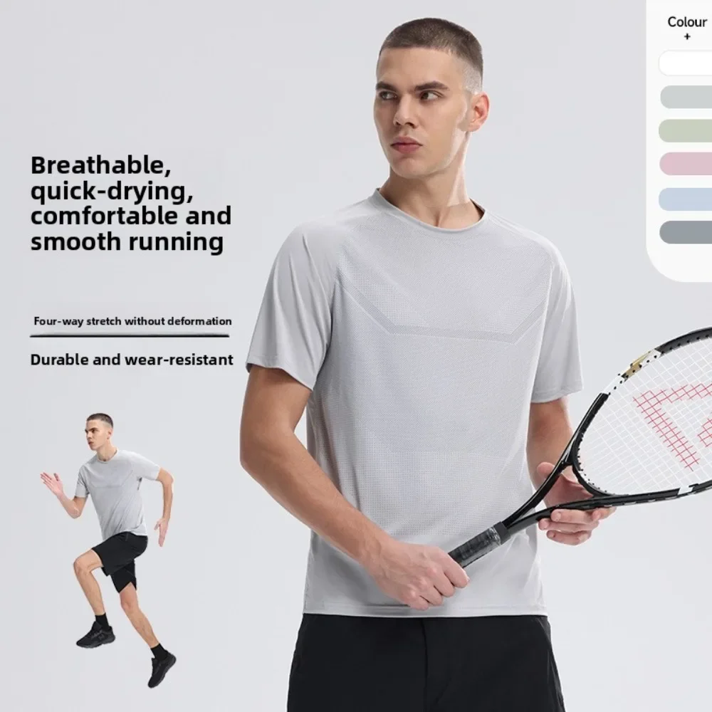 

(M-4XL)Men's Crew Neck Quick-Dry Moisture-Wicking Short Sleeve T-Shirt, Outdoor Running Fitness Training Athletic Top
