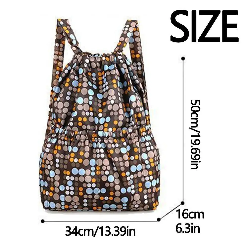 Multifuncional floral impresso Drawstring Bag para senhoras, impermeável, portátil saco de compras, grande capacidade saco de viagem, poliéster Fold