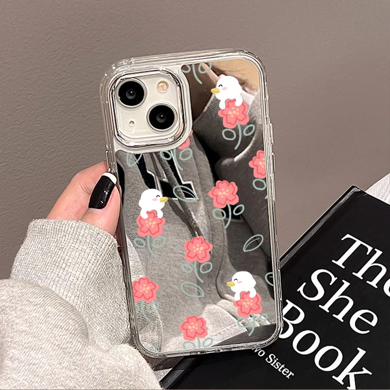 Black Flower Mirror Case For Iphone 11 Funda Iphone 14 12 13 11 Pro Max XR XS Max X Flower Iphone11 Shockproof Protective Funda