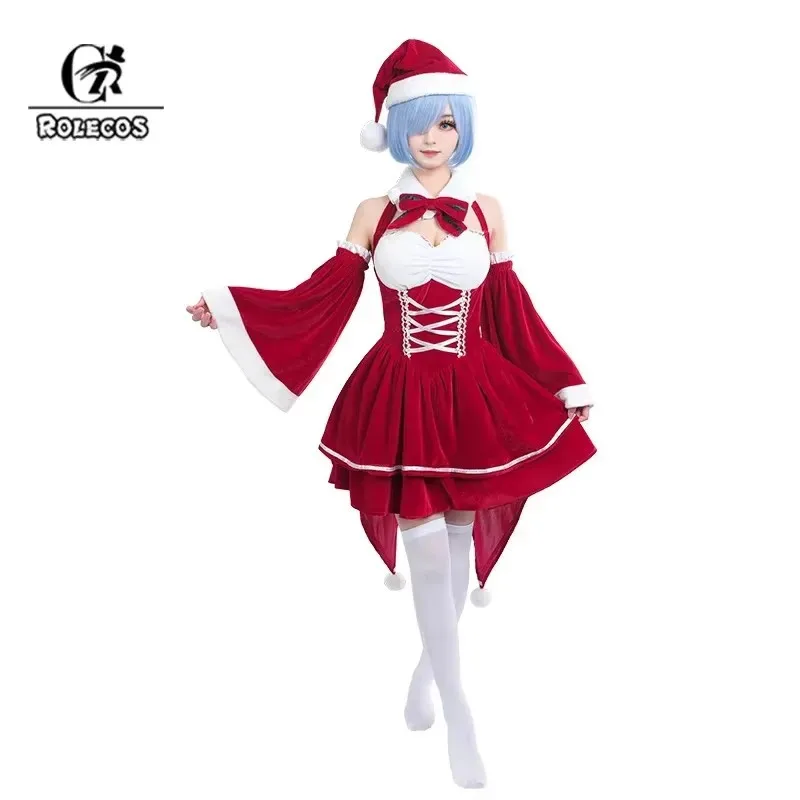 

ROLECOS Re Life in a Different World from Zero Rem Christmas Costume Sexy Cute Red Women Autumn Winter Plush Evening Dress