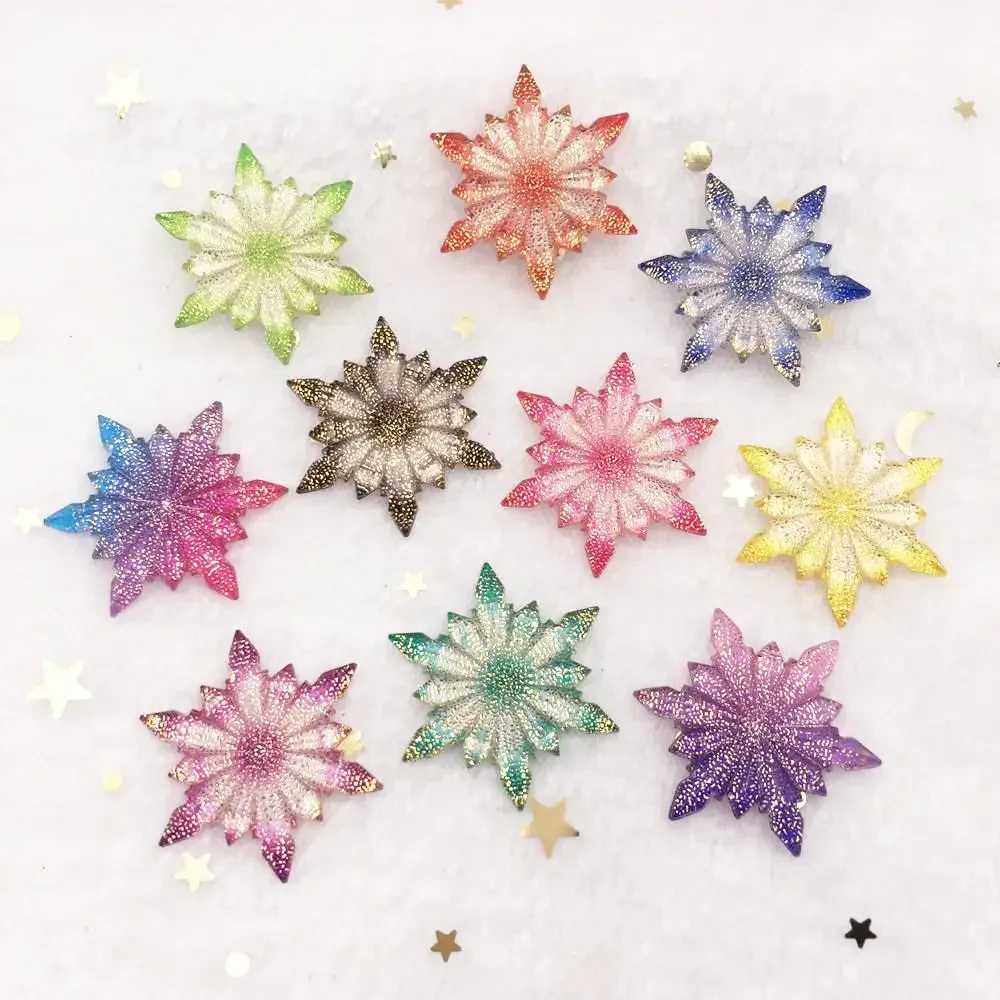 Glitter Colorful Snowflower Flatback Rhinestone Applique 12pcs DIY Scrapbook Christmas Decoration Home Crafts  Accessories OW74A