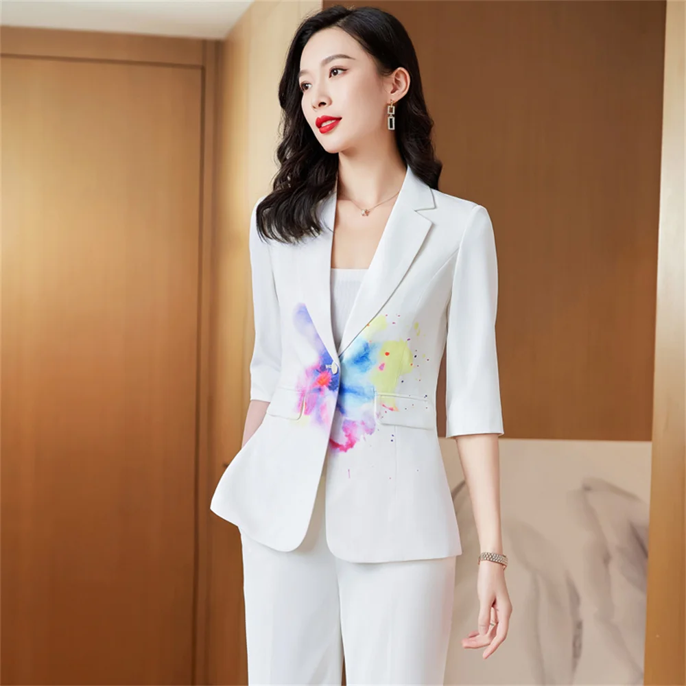 

Fashion Women 2 Pieces Sets 2023 Summer Casual Color-Blocking Blazer with Trousers Office Ladies Formal Pants Suit