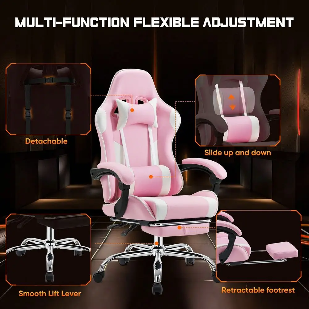 Video Game Desk Chair Ergonomic Computer With Footrest And Comfy Lumbar Support, PU Leather Recliner With Headrest, Fixed Up Ar