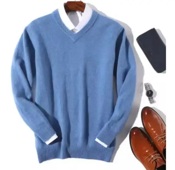 Cashmere Cotton Blend Classic V-Neck Sweater Men Pullover 2025 Autumn Winter Business Casual All-match Knitted Jumper Pull Homme