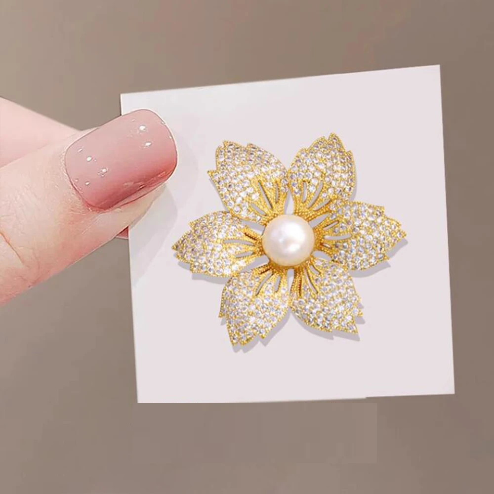 Elegant Temperament Bauhinia Brooch Suit Pearl Women\'s Corsage Flower Button Cardigan Accessories Pin