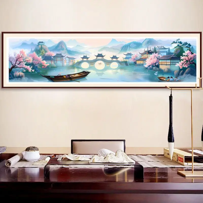 9CT 11ct 175x45cm Jiangnan beautiful scenery Embroidery DIY Chinese Printed Cross Stitch Kit Needlework Set Home Decor Crafts