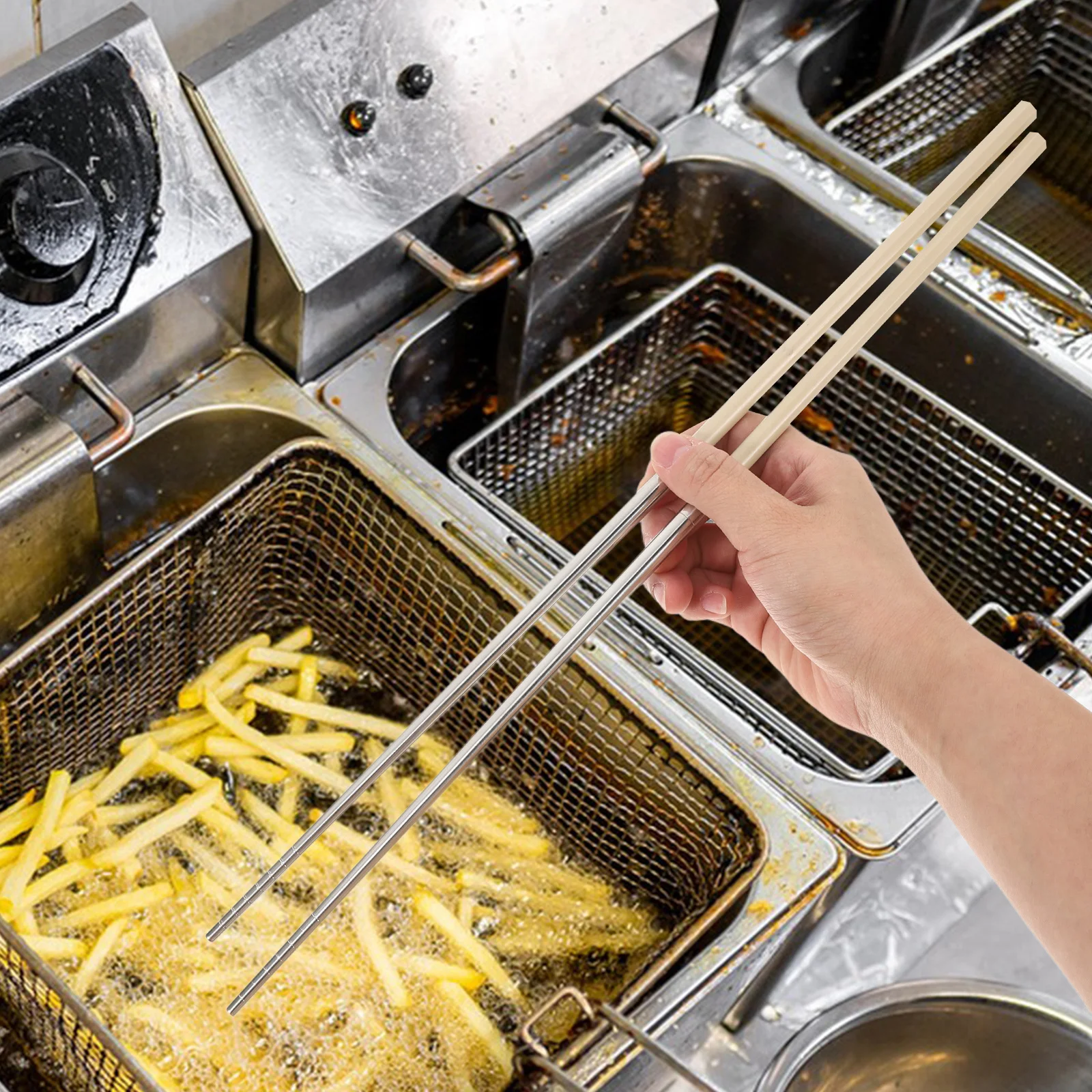 

1Pair Stainless Steel Long Cooking Chopsticks Non-Slip for Hotpot Frying Grilling Reusable Metal Kitchen Utensil