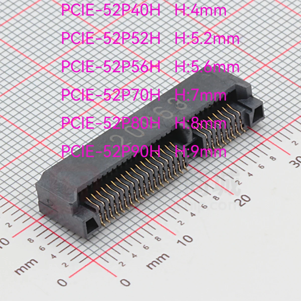 10PCS original PCIE connector 40H 52H 56H 7H 8H 9H PCIE-52P52H 52P 36P SMD,P=0.8mm Lying sticker (H 5.2mm 5.6mm 4mm 7mm 8mm 9mm)