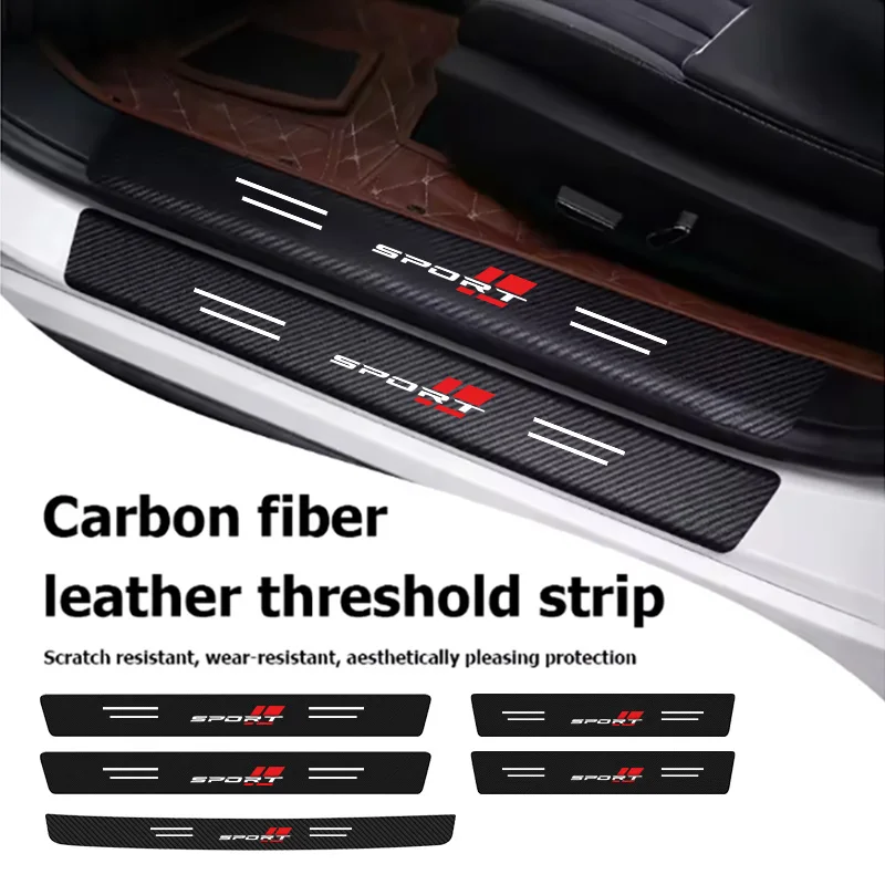 Sport Four Red Car Threshold Strips, Anti-Step Protection Strips, Trunk Anti-Scratch Stickers, Protective Strips, Interior Welcome Pedal Modification and Decoration Accessories Collection