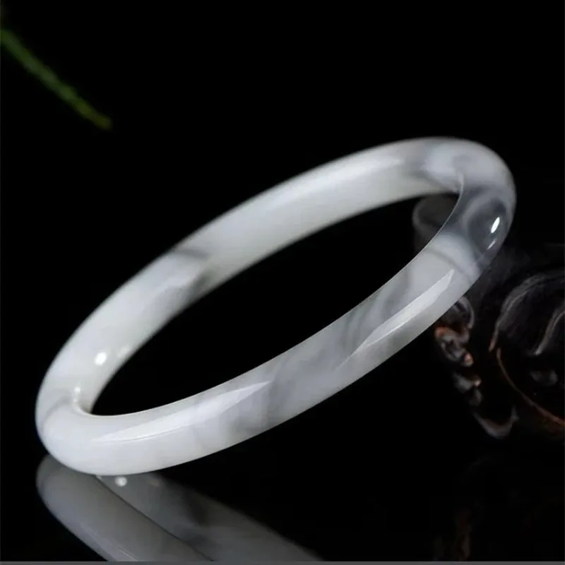 

Natural Blue and White Jade Hand-carved Round Bracelet Fashion Boutique Jewelry Women's Smoke Gray Beauty Bracelet