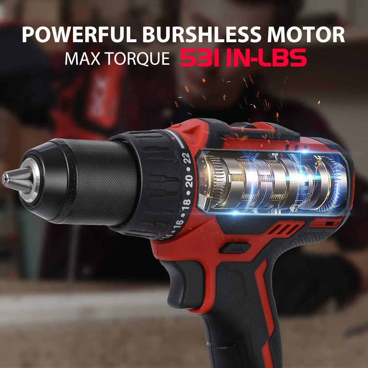 Dck Brushless Cordless Drill Set, 20V Max Electric Drill With 4.0Ah Battery 531In.Lbs, 1/2Inch Keyless All-Metal Chuck, 2