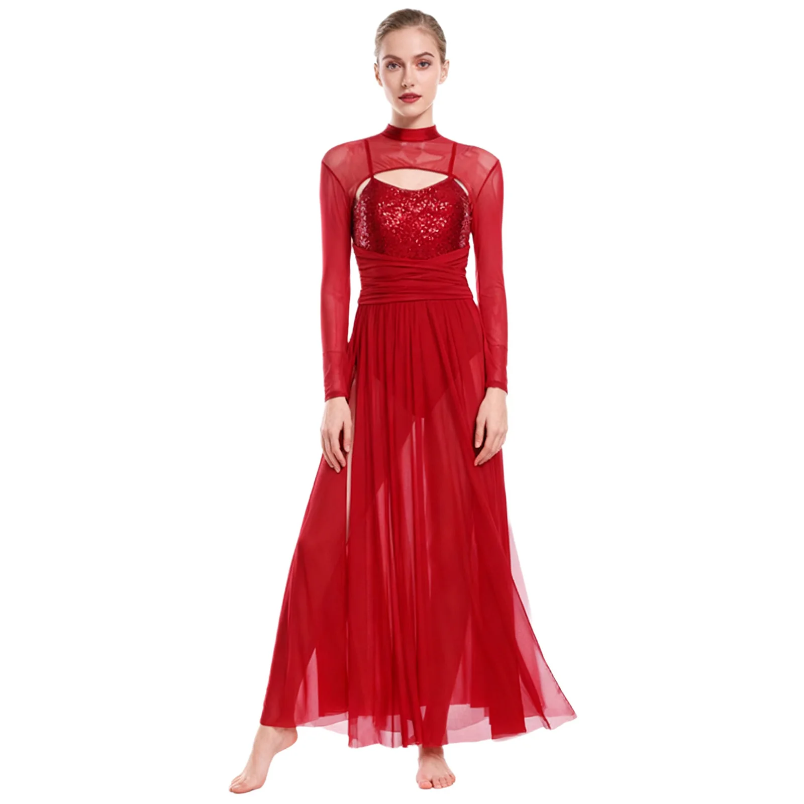Adults Women Lyrical Contemporary Ballet Modern Dance Costume Floral Lace Flowy Mesh Built-In Crotch Press Buttons Briefs Dress
