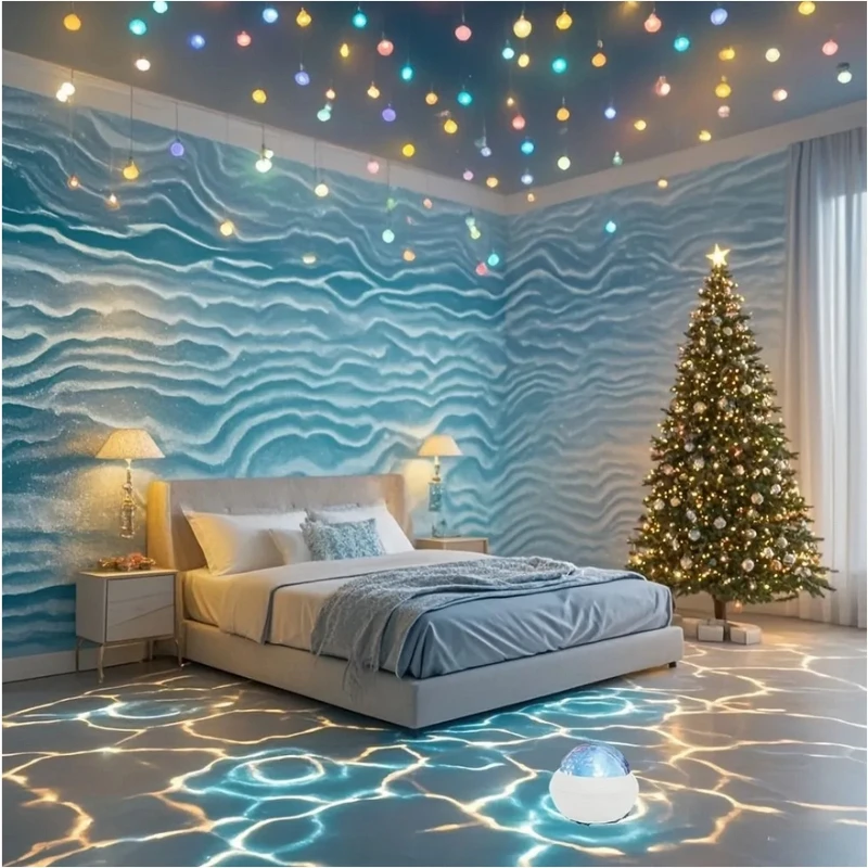 Lampu Malam Proyektor Cahaya Utara & Gelombang Laut 2 Dalam 1 dengan 14 Efek Cahaya Lampu Malam USB RGB untuk Kamar Tidur Anak-anak Hadiah Natal