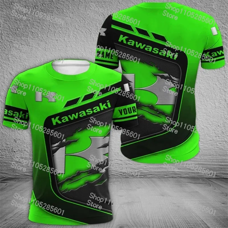 Kawasaki Themed Casual Short-Sleeve T-Shirt Trendy Print Top for Motorcycle Enthusiasts Daily & Riding Use view 4