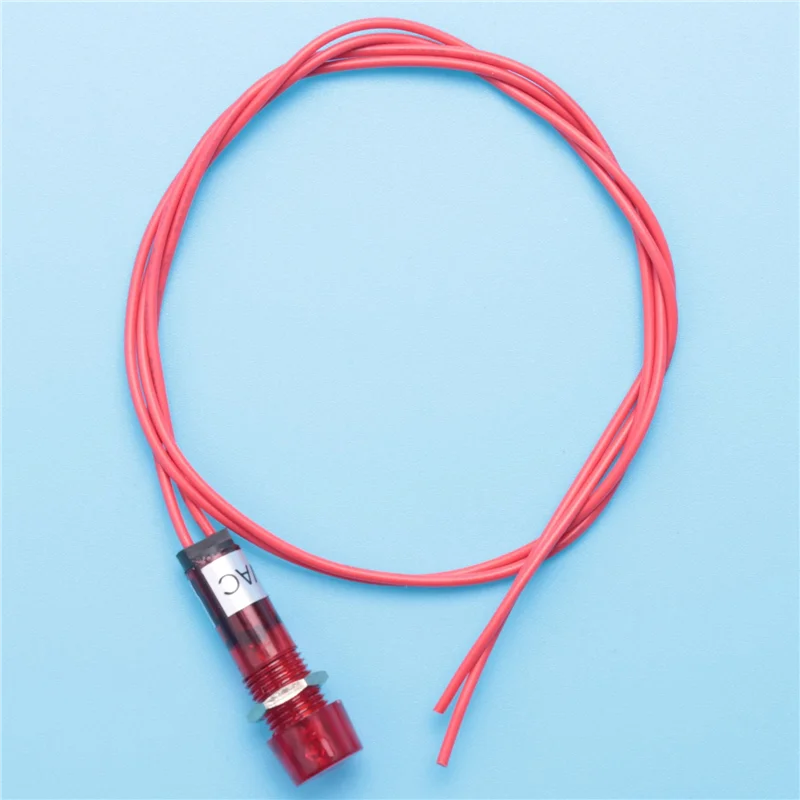 AB51 10X ตัวบ่งชี้นีออนสัญญาณนําร่องไฟสีแดง AC 250V W2 สายไฟ