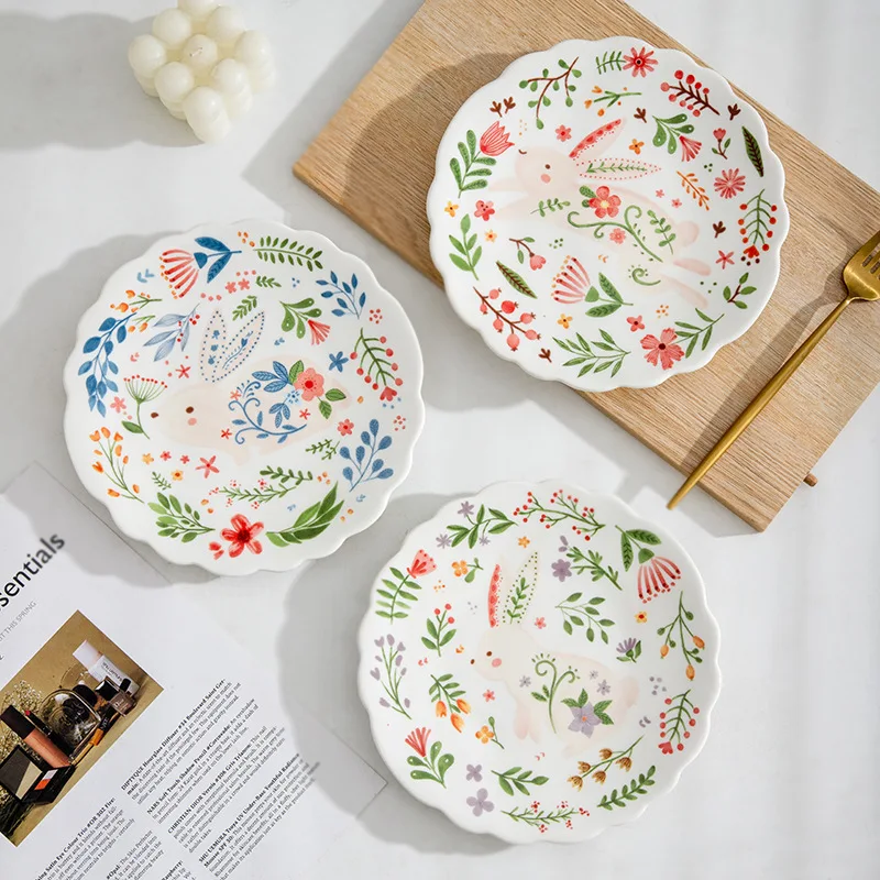 8-inch cute ceramic plate kitchen ceramic tableware dishes Afternoon tea dessert plate bread/salad plate steak plate