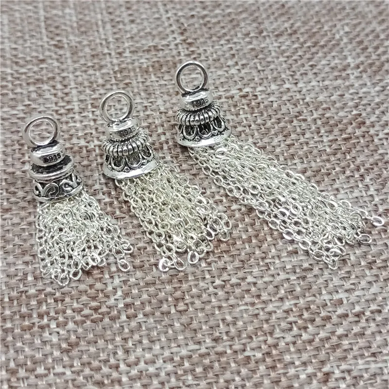 Cable Chain Tassel Pendant Charms in Sterling Silver for Bracelet Necklace and Earring Making