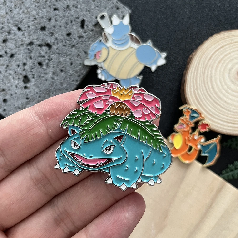4 PCS Cartoon Pokemon Lapel Pins Set Anime Venusaur Mega Charizard Squirtle Badges Brooches for Backpacks Unisex Enamel Pin
