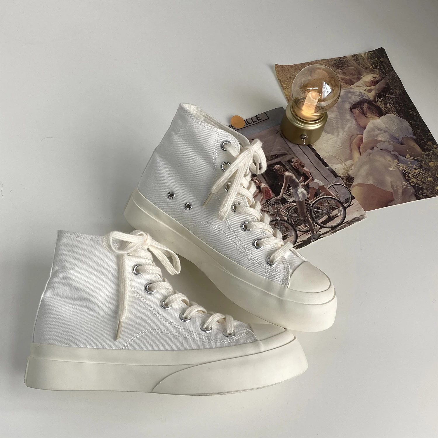 

Женские высокие кеды из канваса в стиле Ulzzang, универсальные, милые, корейские, с круглым носком, на резиновой подошве, молодежная обувь