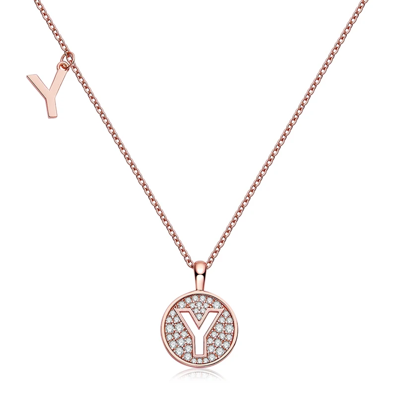 SGARIT Luxury Jewelry D Moissanite Diamond Rose Gold Plated Necklace Letter Y Necklace S925 Silver 0.27CT Diamond Woman Necklace