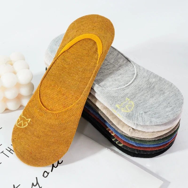 5 Pairs/Lot Women's Silicone Non-Slip Invisible Boat Socks Cotton Summer Breathable Anti-Slip Cushion Low Cut No-Show Socks
