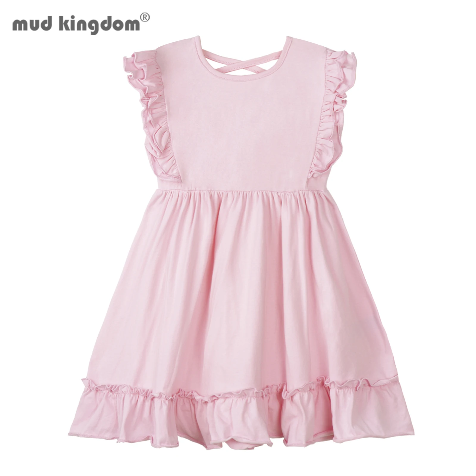 

Mudkingdom Cute Big Girls Dresses Ruffle Plain Sleeveless Dresses for Girl Clothes Lace Backless Cotton Stripe Toddler Clothing