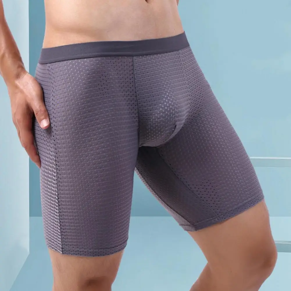 

Men Breathable Briefs Men's Summer Sport Underwear High Elasticity Ice Silk Long Shorts for Breathable Comfort Quick Drying