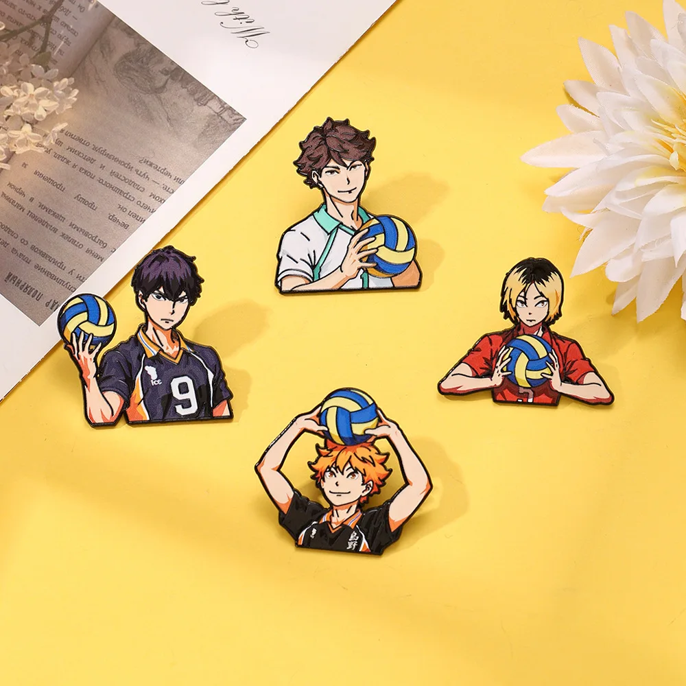 4pcs Cute Volleyball Boy Enamel Pin Cartoon Anime Brooch For Coat Women's Brooches Fashion Lapel Badges Jewelry Gift for Friends image 3