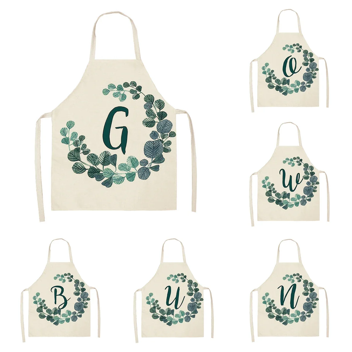 Home wreath Letter Pattern Apron Women Men child Linen Stain Resistant Apron Cooking Household Cleaning Tool Kitchen Utensils