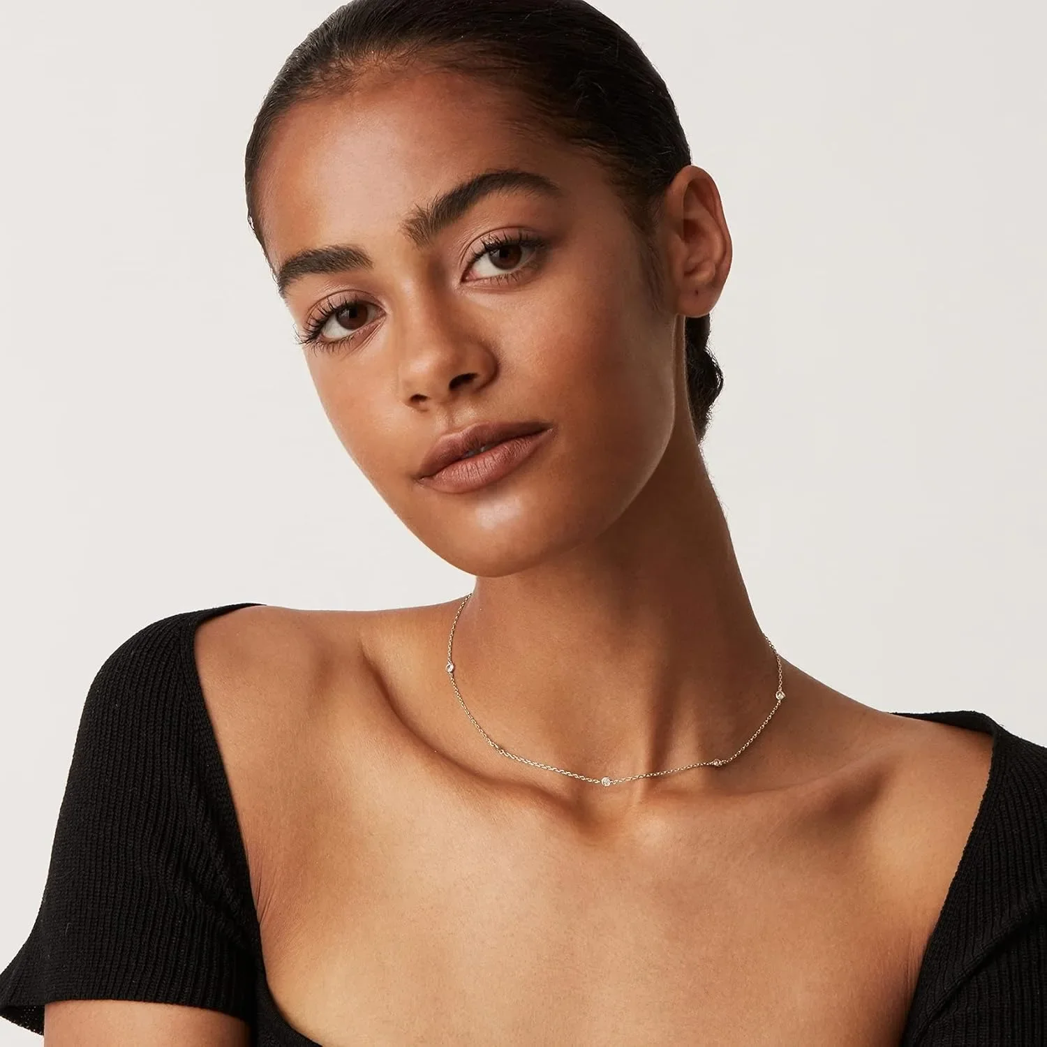 K Gold Plated Station Necklace Silver Plated Diamond Necklace For Women Simulated Diamond Necklaces Gift for Women CZ Chain
