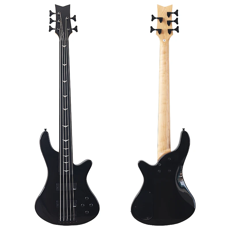 Fretless Electric Bass Guitar 5 String 43inch Solid Basswood Body Bass Guitar High Glossy Black Color