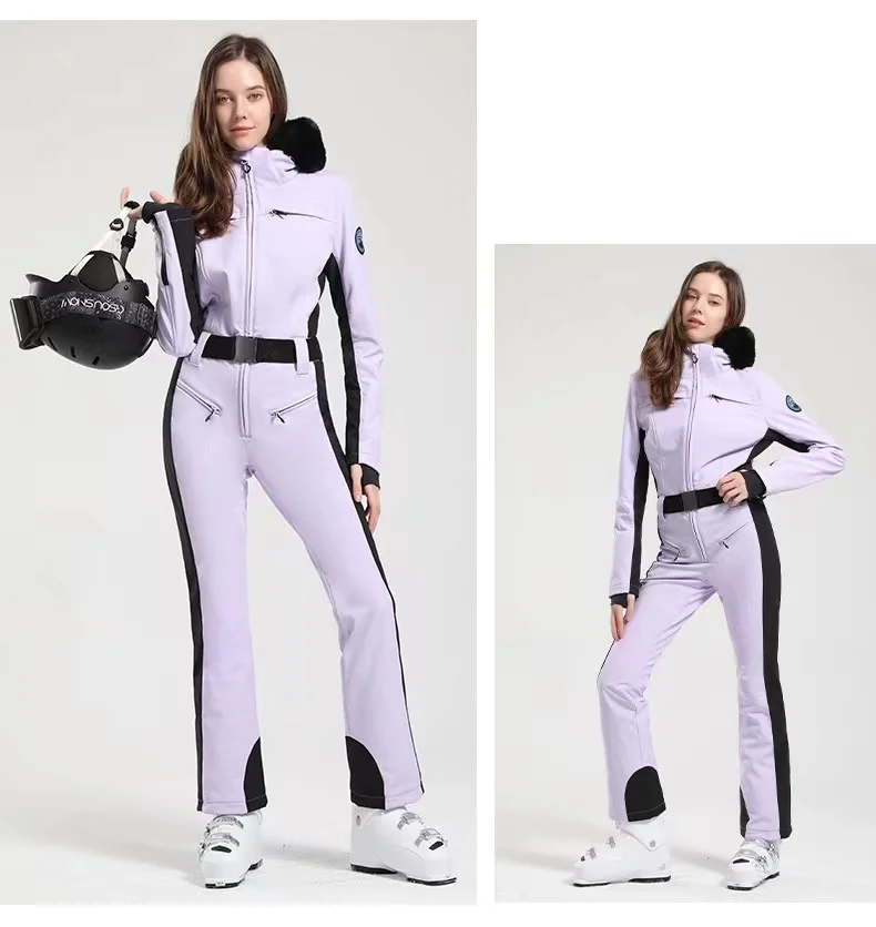 Ski Suit One-piece Women Thickening Slim Fit Overall Winter Windproof Waterproof Breathable Thermal Sports Clothing Ski Jumpsuit