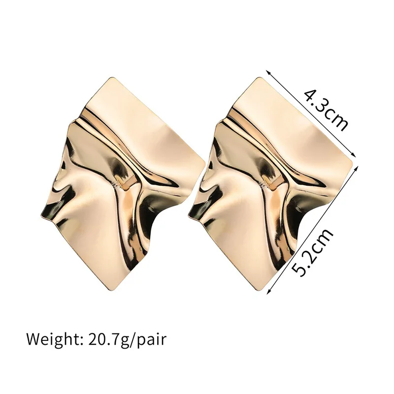 New Irregular Sequins Metal Stud Earrings Gold Color Big Simple Punk Earrings For Women Statement Party Fashion Jewelry
