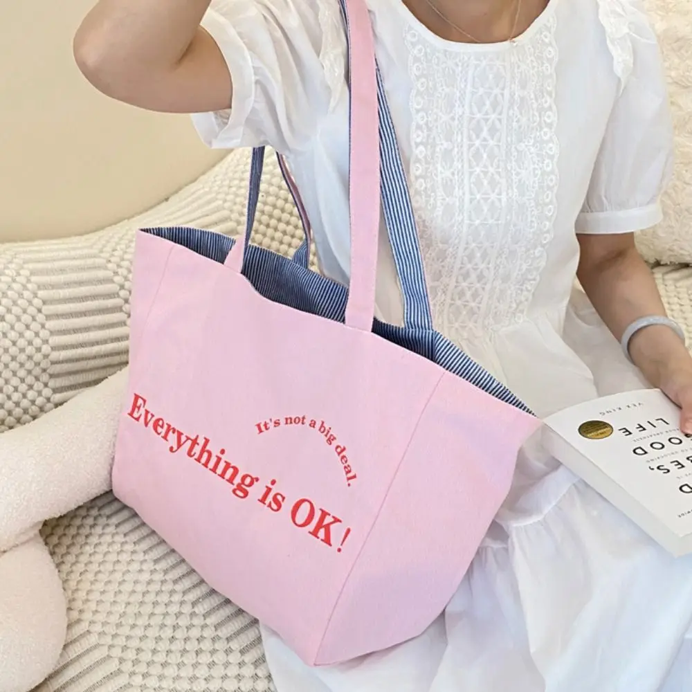 

Fashion Large Capacity Double-sided Canvas Tote Bag Letter Mommy Bag Plaid Shoulder Bag Casual Commuting Handbag Party