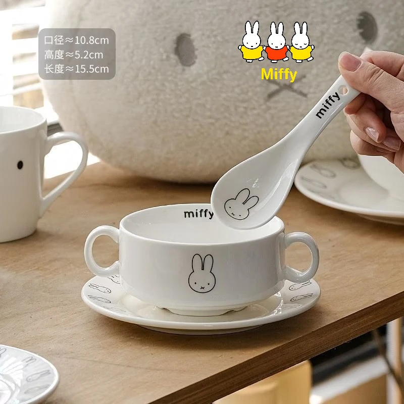 Kawaii Miffy Ceramic Tableware Cute Cartoon Miffy Tableware Set with Simple Lines Ceramic Plates for Meals