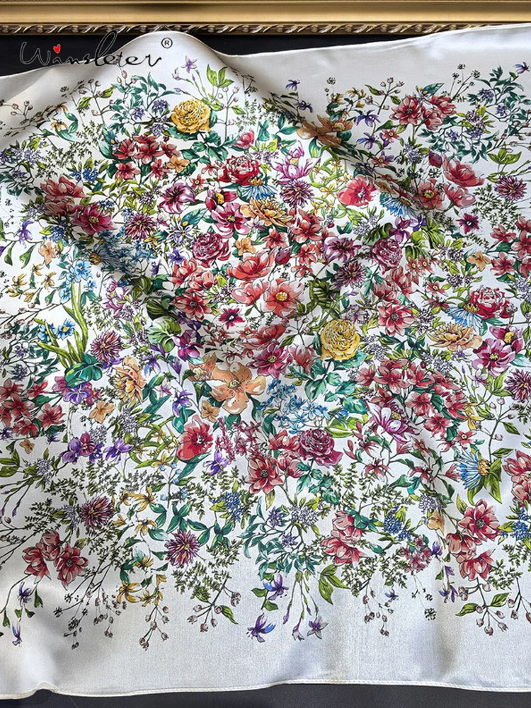 

Winsleter-Женский элегантный шарф из 100% натурального шелка, 68*68 см с цветочным принтом, подарки для мам, французские темпераментные шарфы, осень 2023, A58271CC