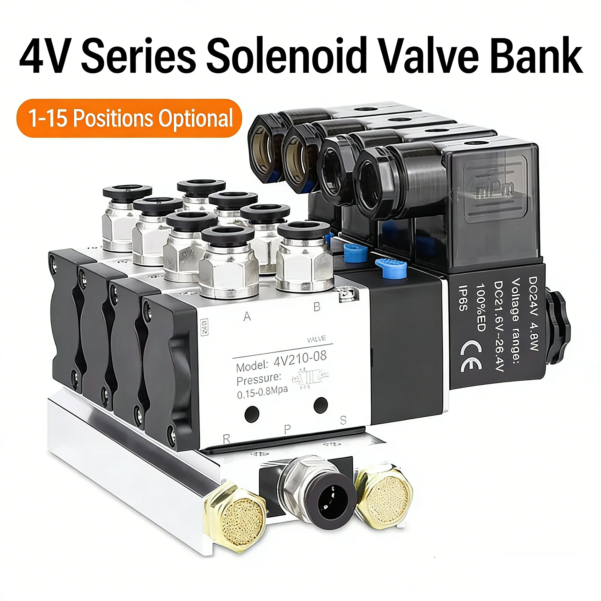220V 24V 110V 12V Multi Option 3V210-08 Pneumatic Solenoid Valve Block With Fitting,3 Port 2 Position