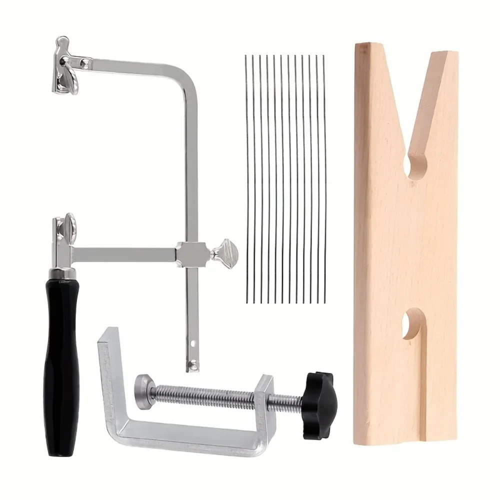 Jewellery Sawing Tool Set, Metal Saw Frame, Bench Pin and Clamp with Saw Blades for Hand‑made Jewelry Metal Cutting Work