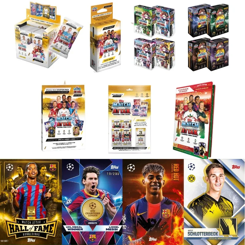 Caja de Tarjetas Coleccionables Oficiales de Fútbol Topps UCC UEFA Champions League Match Attax 2025-26, Tarjetas de Estrellas del Fútbol Messi, Haaland, Yamal
