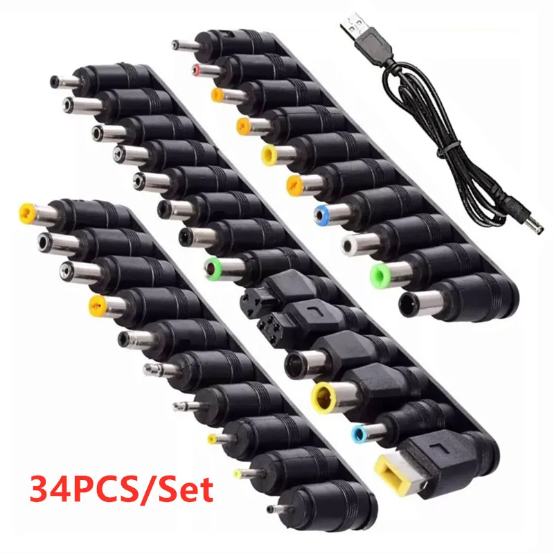 34PCS Universal 5.5mmx2.1mm DC AC Power Adapter Tips Connector Kits for Lenovo Thinkpad Laptop Power Supply Plug Jack Sets