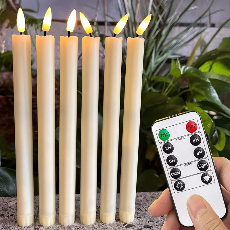 10 นิ้ว LED Flameless Taaper เทียนแบตเตอรี่ดําเนินการปลอมริบหรี่เชิงเทียนไฟฟ้าเทียนยาวสําหรับงานแต่งงาน Dec 6pcs
